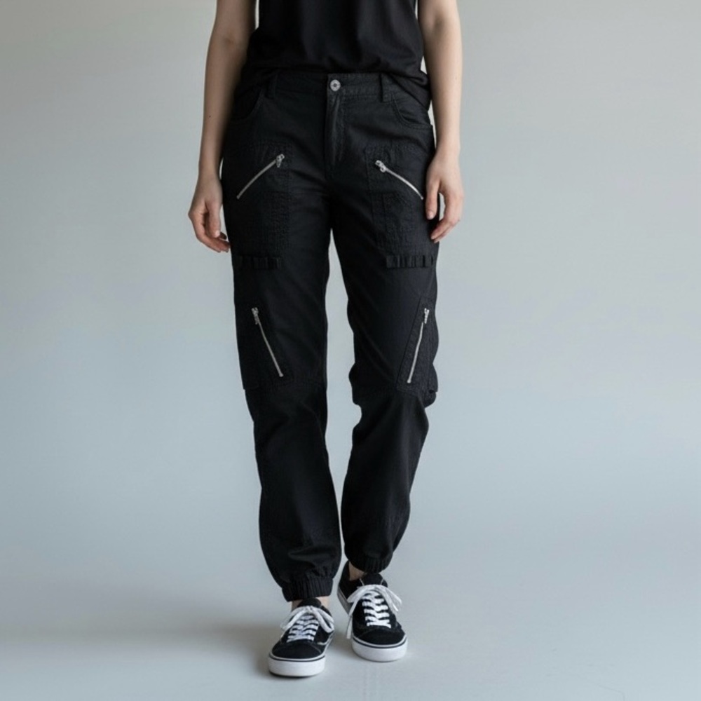 Youniquejeans Multifunctional Zipper and Laces‎ Utility Black Cargo Jogger Pants